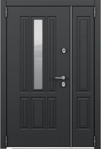 Двухстворчатая входная дверь в коттедж Snegir HOME SNG-1 ЛКП Темный пепел со стеклом